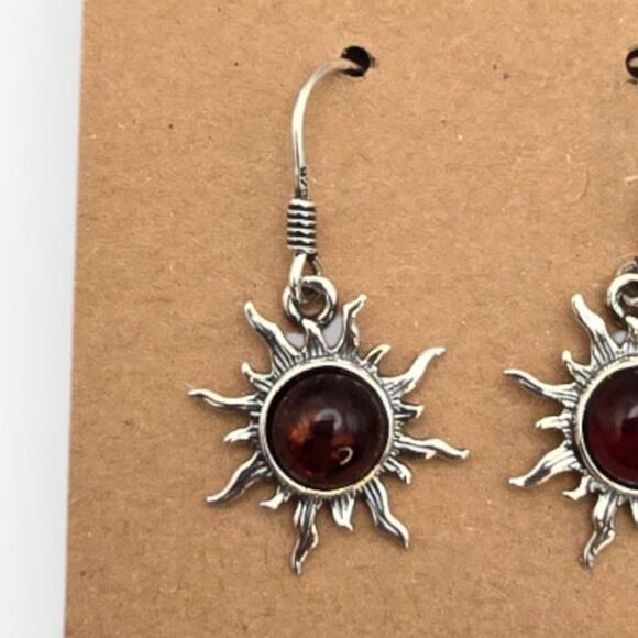 Amber Glass Sunburst Drop Earrings - Picture 2 of 5